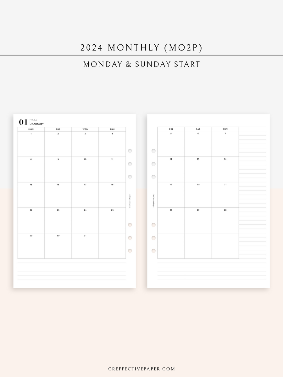 PRINTED MO2P Productivity Edition Monthly Planner Inserts 