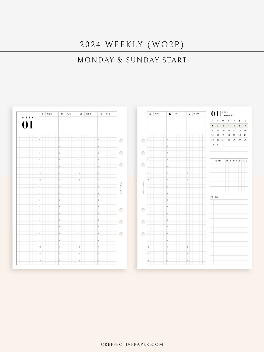 2024 Weekly Planner, Dated Yearly Calendar, 2024 Calendar, WO2P, Annual  Planner, Week at a Glance, Printable/digital Diary, A4/a5/letter 