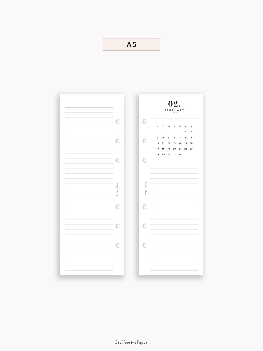 M118_2025 2025 HalfPage Calendar, Monthly Task list CreffectivePaper