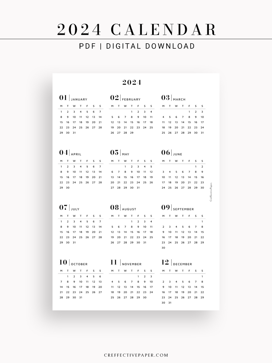 Y104_2024 | 2024 Calendar -CreffectivePaper printable