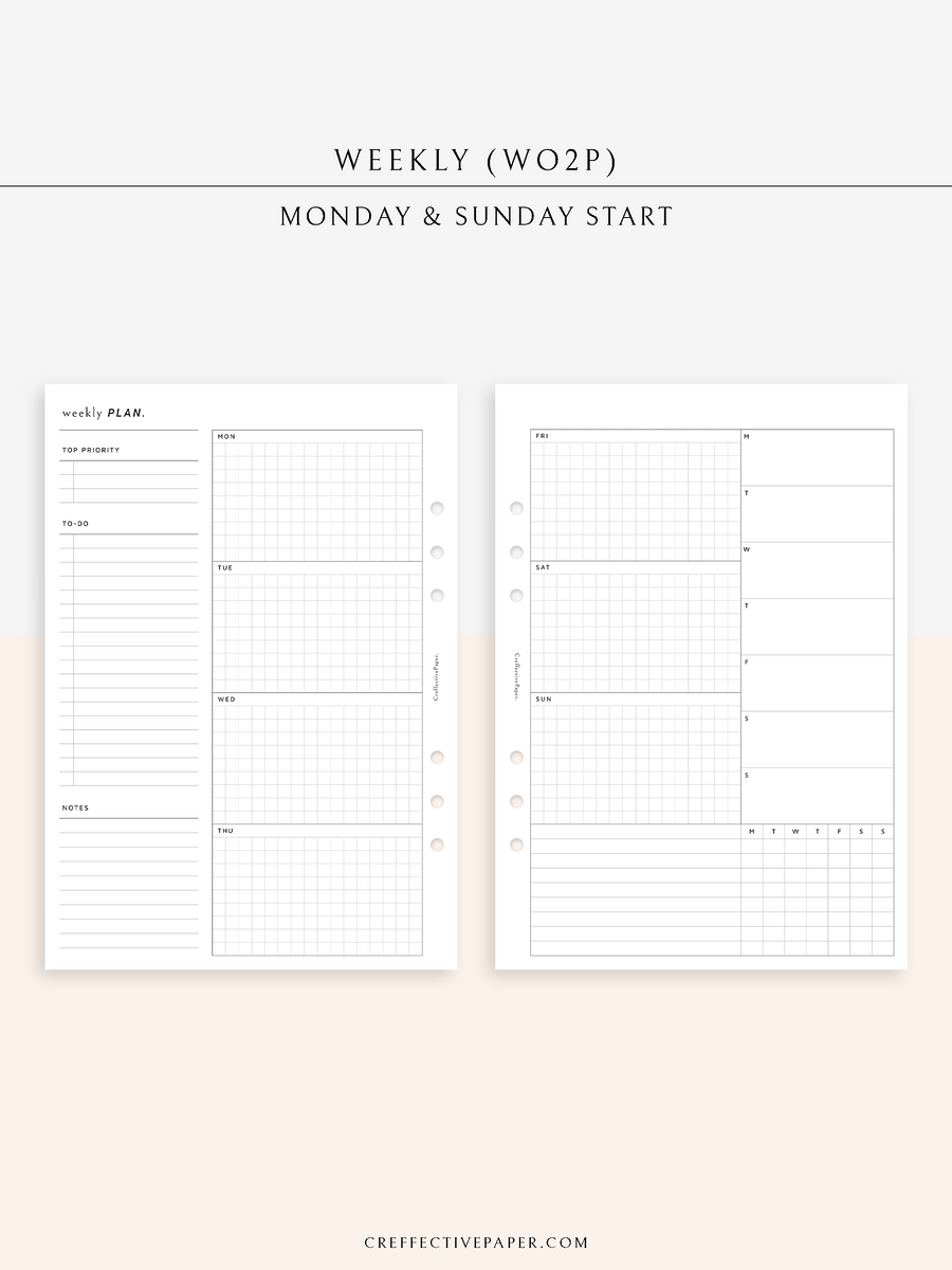 W128 | Weekly Planner, WO2P – CreffectivePaper