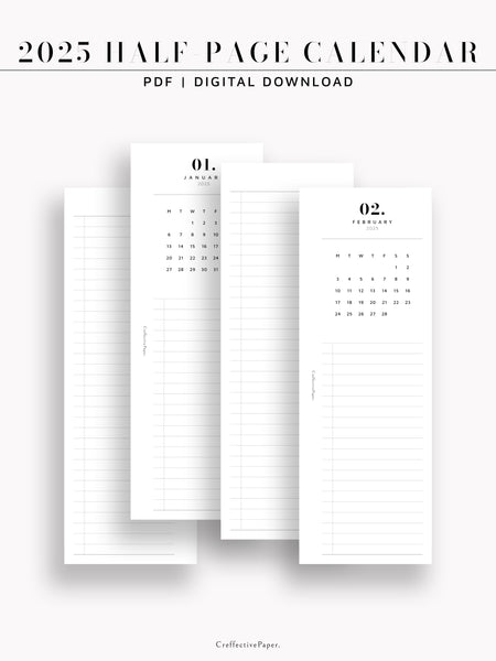 M118_2025 | 2025 Half-Page Calendar, Monthly Task list