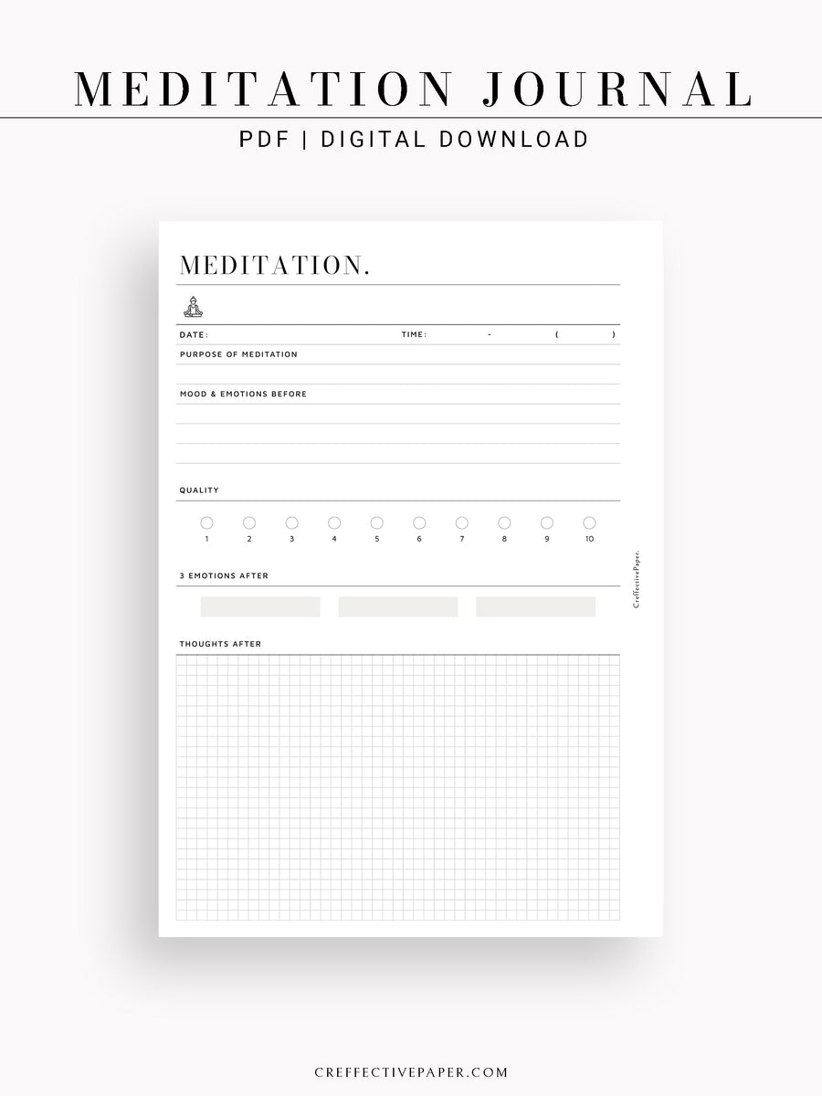 N122-3 | Meditation Log, Yoga Journal Template Printable – CreffectivePaper