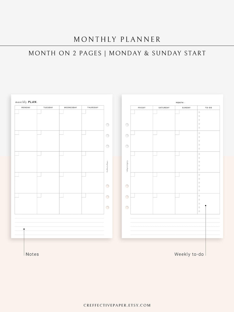 M110 | Minimal Monthly Planner Printable Inserts Template ...