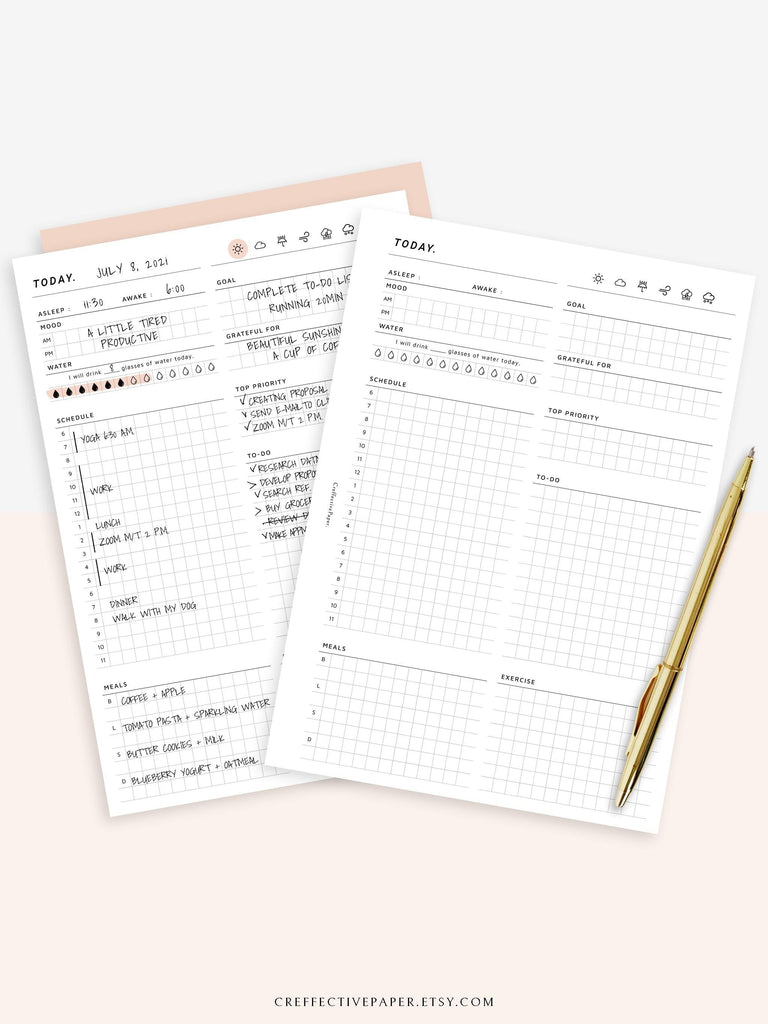 D102 | Daily Planner Inserts Printable Template, Minimal Grid Layout ...