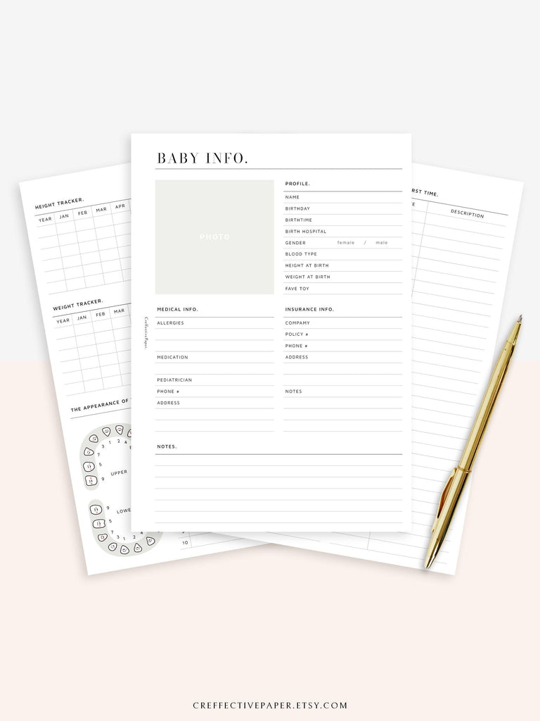 N112 | Baby Info & Growth Log & Vaccination Records Template ...