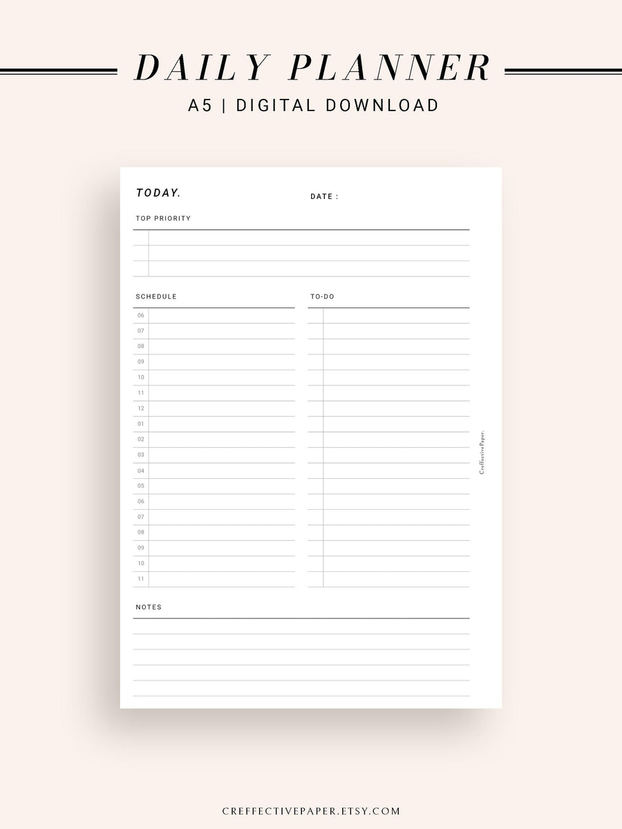 D107 | Printable Daily Schedule Planner Inserts Template – CreffectivePaper