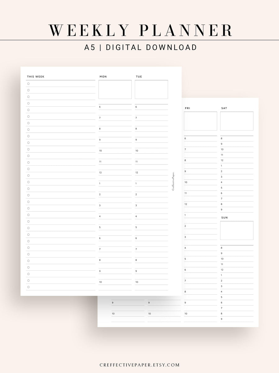 W112 | To-do List Type Weekly Schedule Planner Printable Inserts ...
