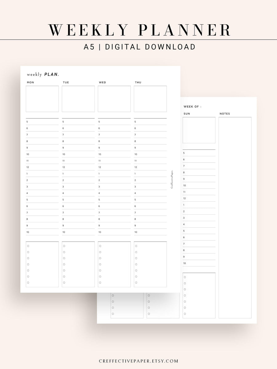 W111 | Weekly Schedule Planner Printable Inserts Template ...