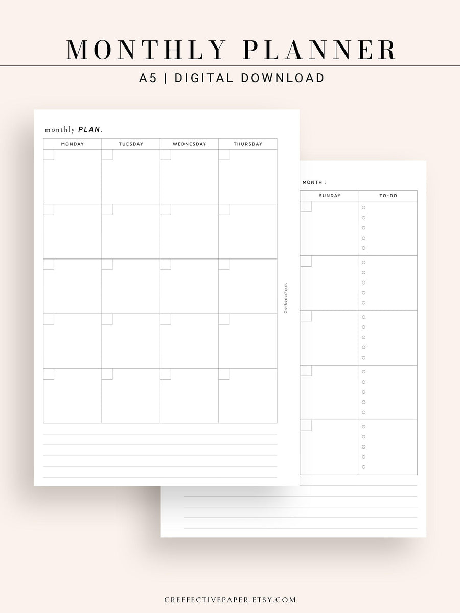 M110 | Minimal Monthly Planner Printable Inserts Template ...