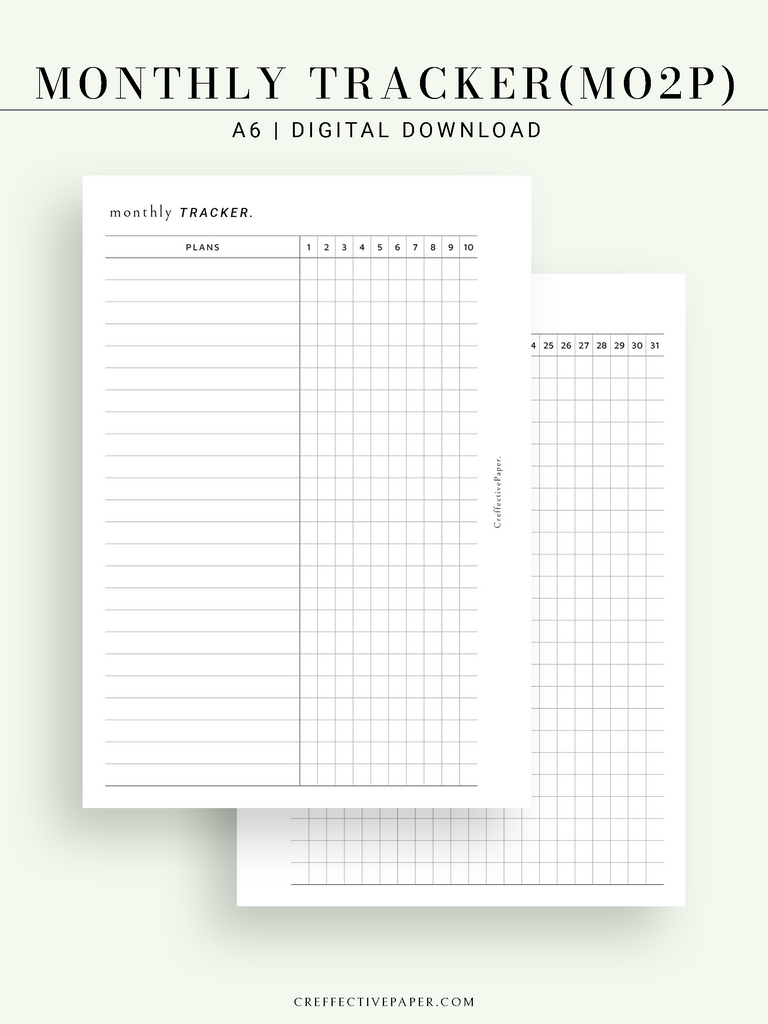 T128 | Monthly Goal & Habit Tracker, MO2P -CreffectivePaper printable