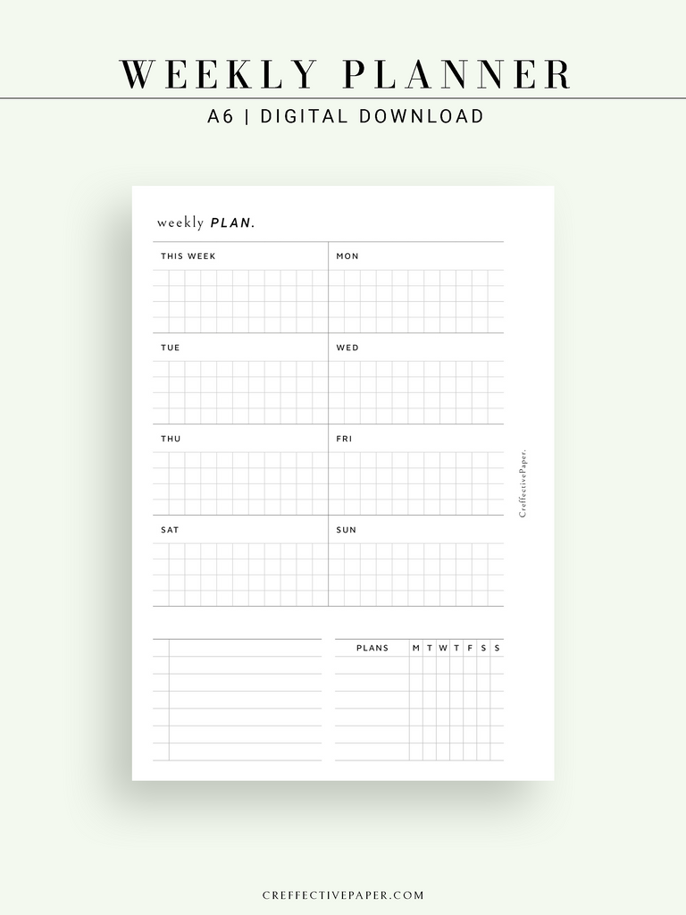 W122 | Weekly Planner, WO1P -CreffectivePaper printable