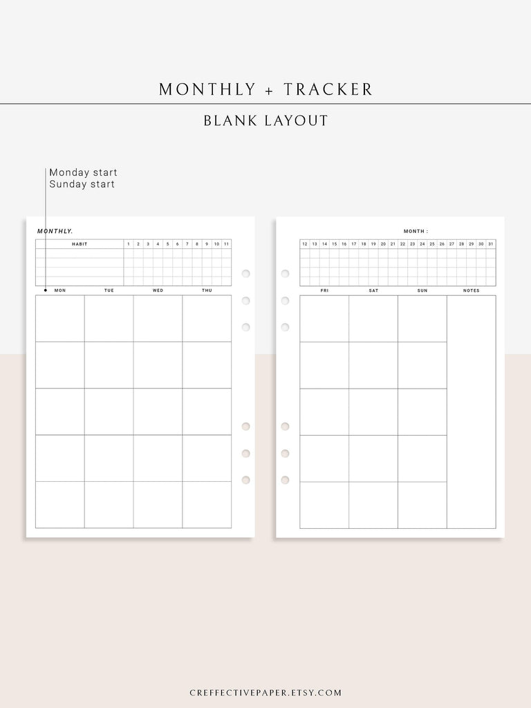 M106_B | Monthly Planner with 31 Days Habit Tracker Printable Inserts ...