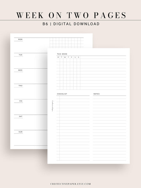 W110 | Week on 2 Pages, Weekly Planner & Tracker & Checklist ...