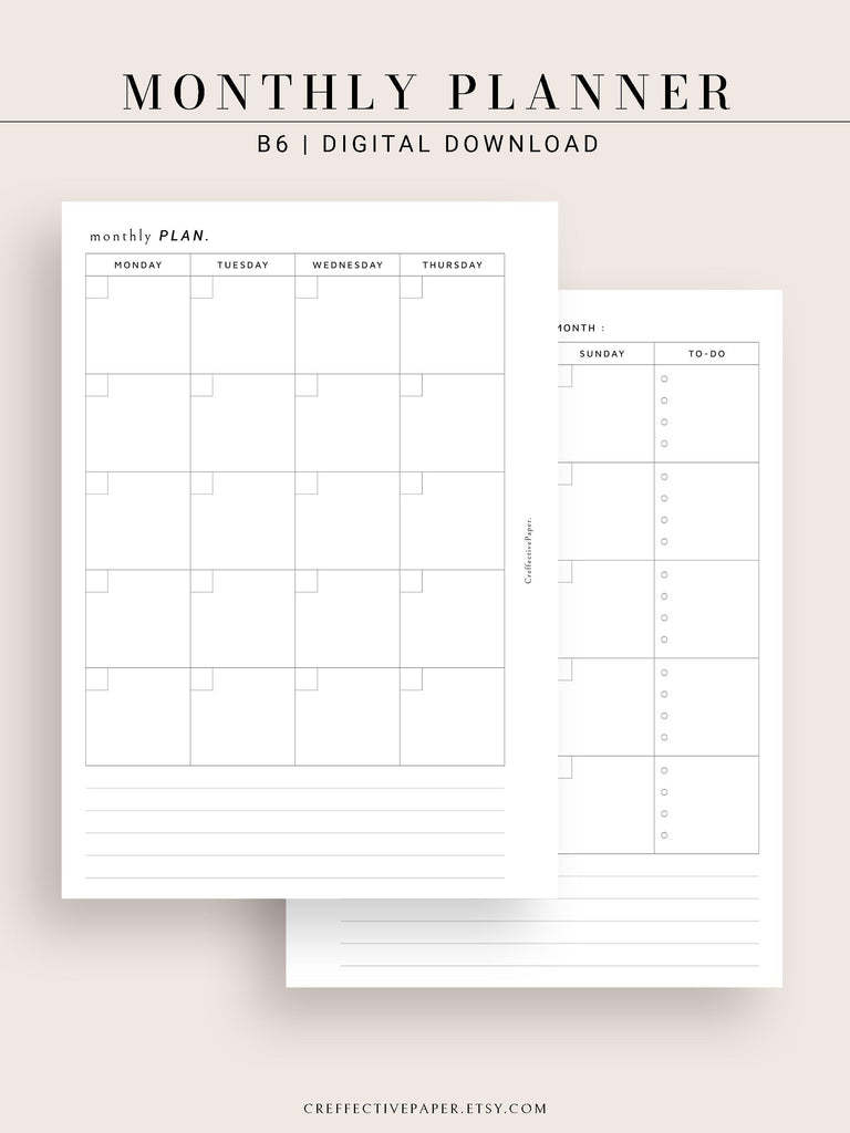 M110 | Minimal Monthly Planner Printable Inserts Template ...