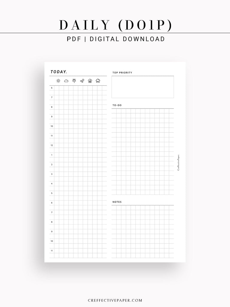 D111_DO1P | Day on a Page, Daily Planner Inserts Template ...