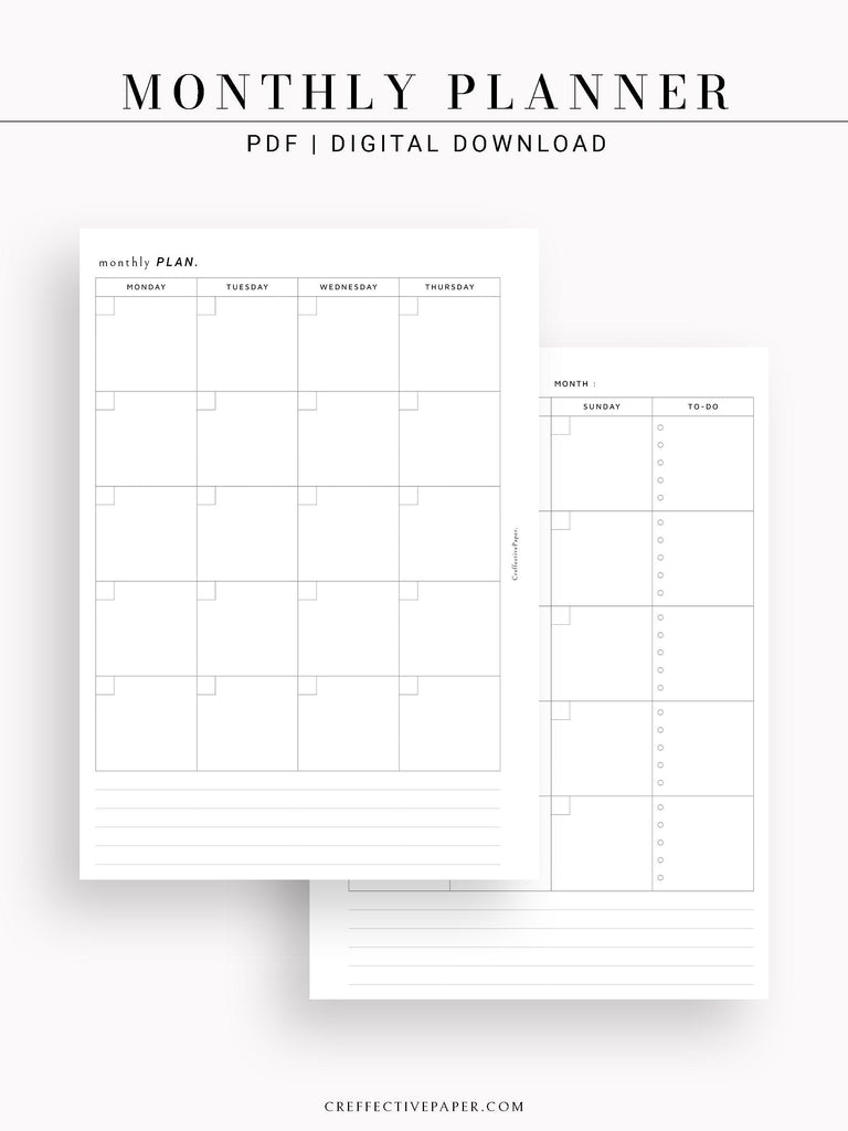 M110 | Minimal Monthly Planner Printable Inserts Template ...