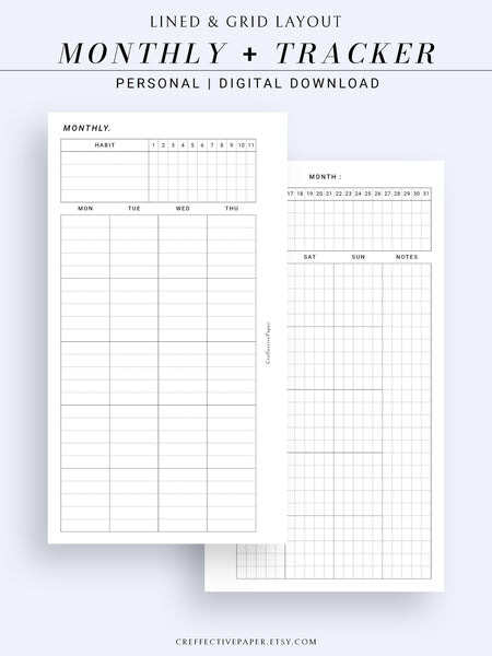 M106_L | Monthly Planner with 31 Days Habit Tracker Printable Inserts ...