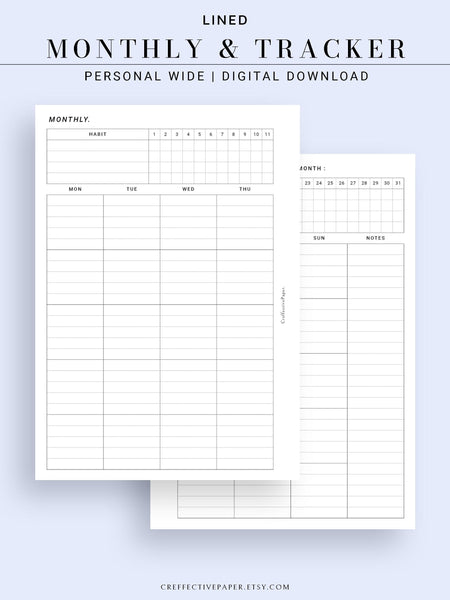 M106_L | Monthly Planner with 31 Days Habit Tracker Printable Inserts ...