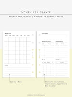 M107 | Month at a Glance, Monthly Overview, Month on 2 Pages