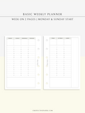 W120 | Basic Weekly Schedule Planner, Week on Two Pages