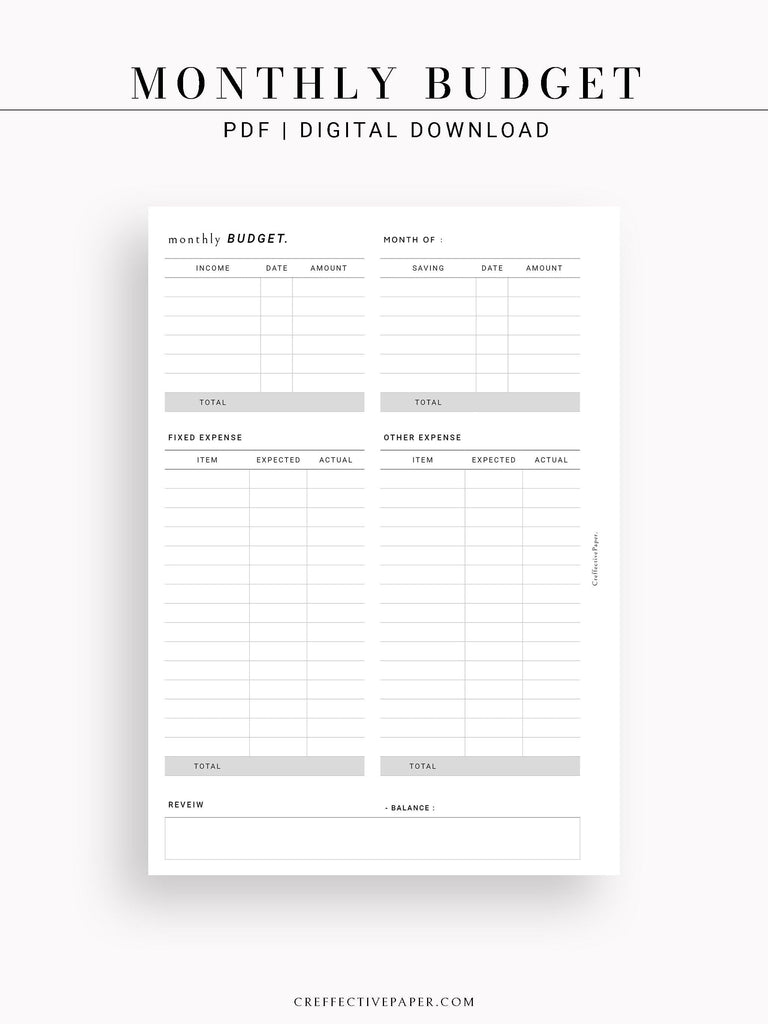 T106 | Monthly Budget Financial Planner -CreffectivePaper printable