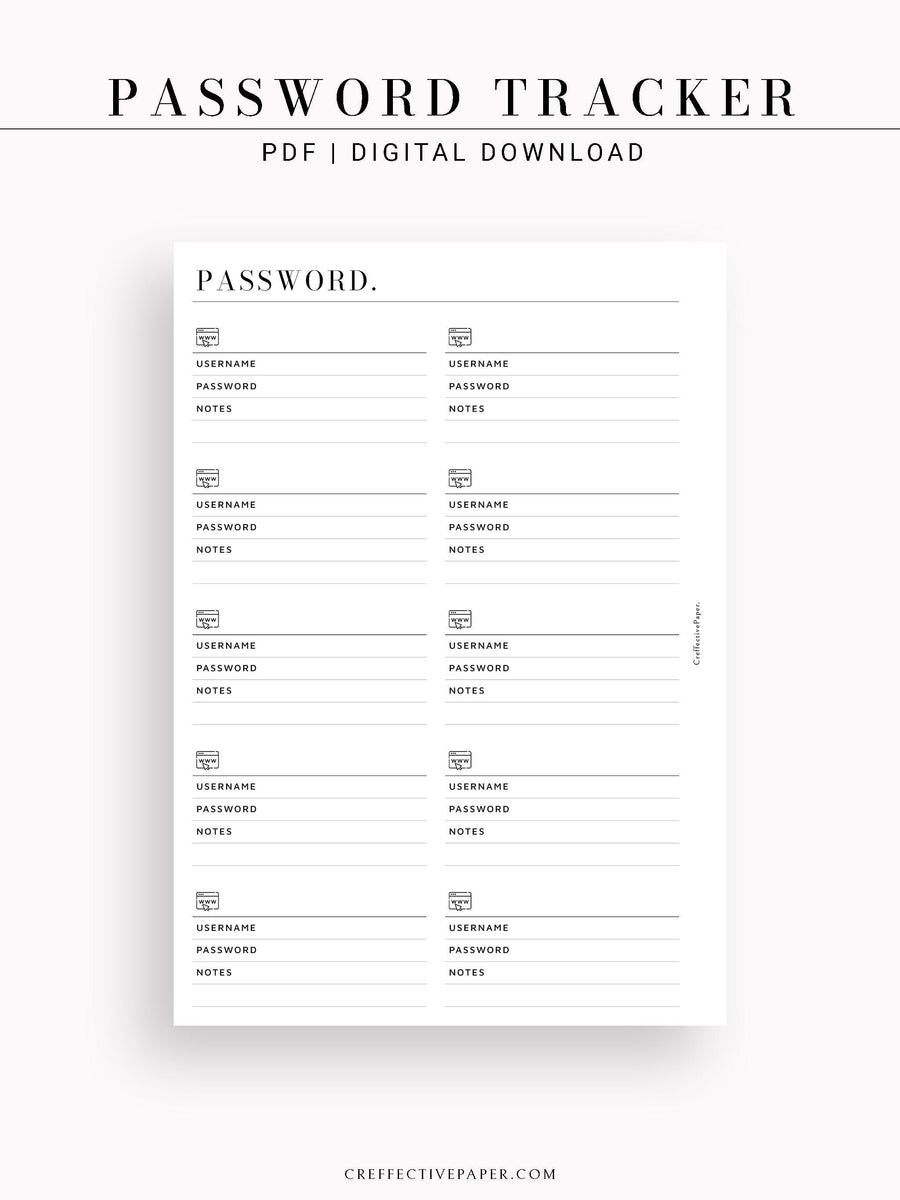 T119 | Website Login Password Tracker – CreffectivePaper