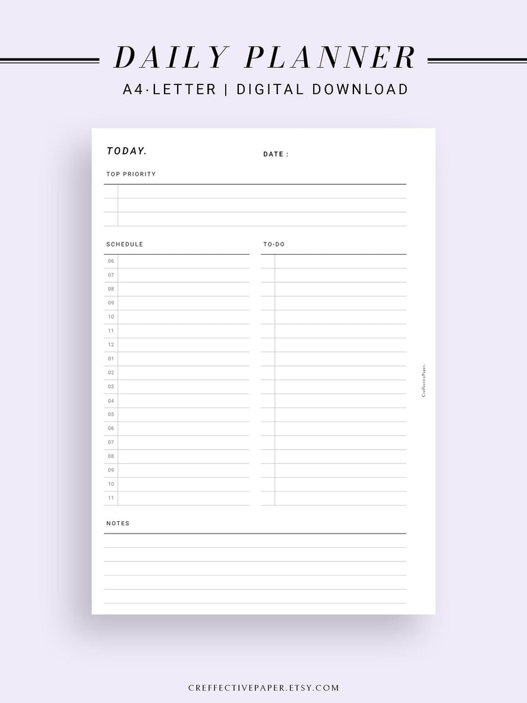 D107 | Printable Daily Schedule Planner Inserts Template – CreffectivePaper