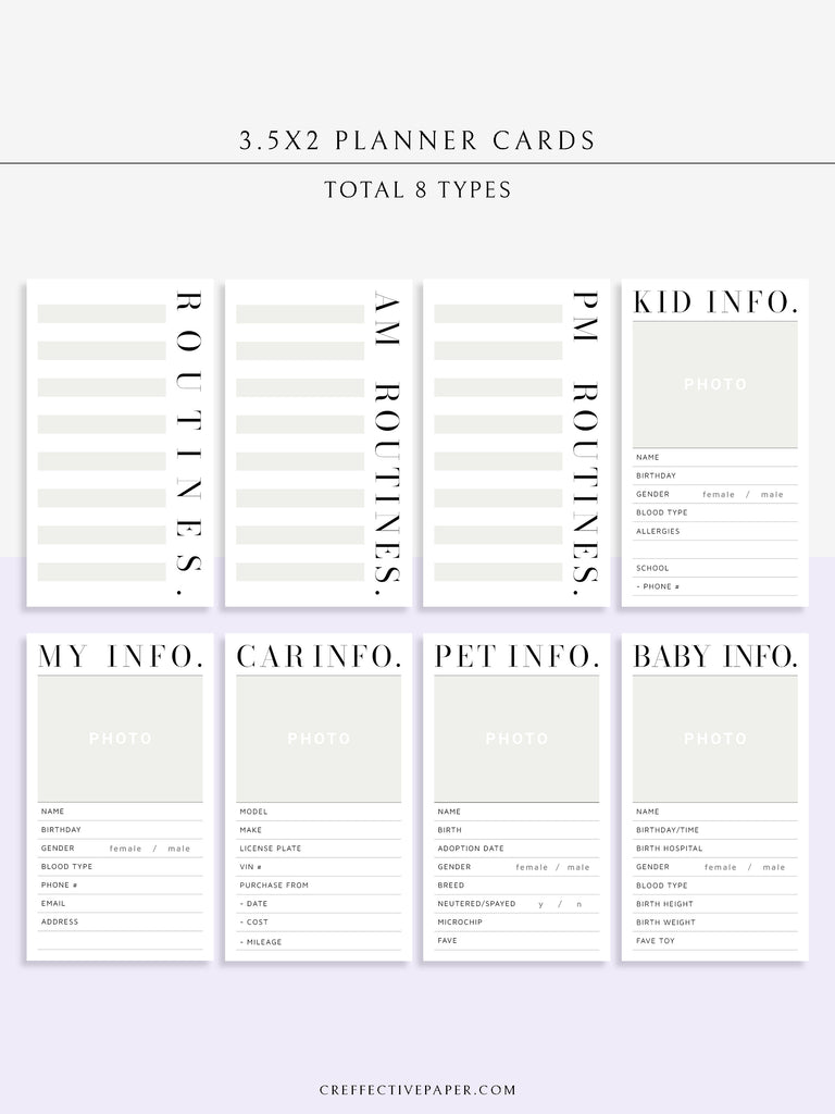 N129 | 3.5x2 Editable Planner Cards – CreffectivePaper